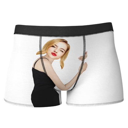 Custom love hug boxer shorts with picture, personalized briefs gift.