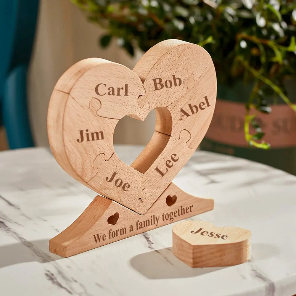 personalized wooden heart puzzle family name decor