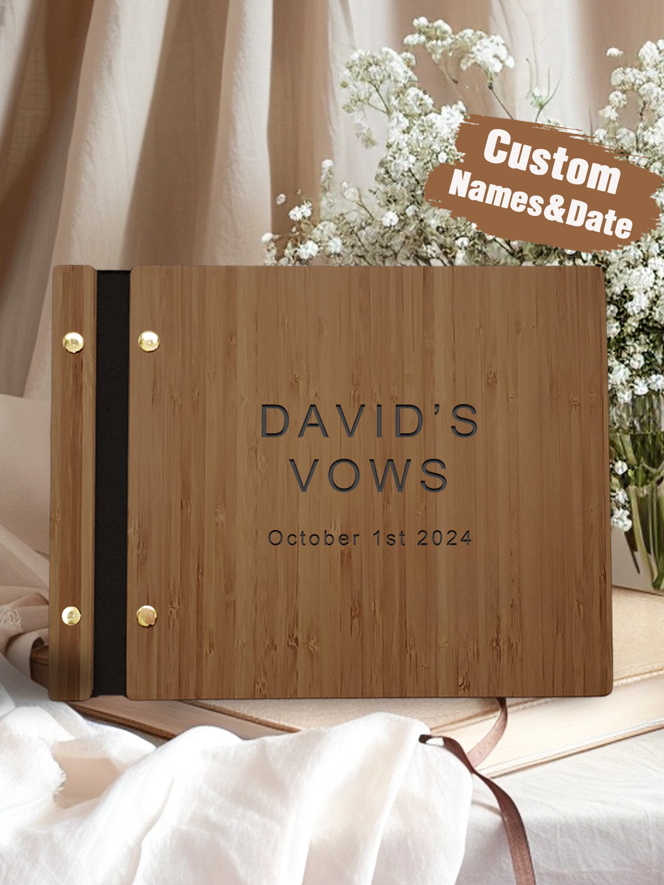 custom engraved wooden wedding guest book