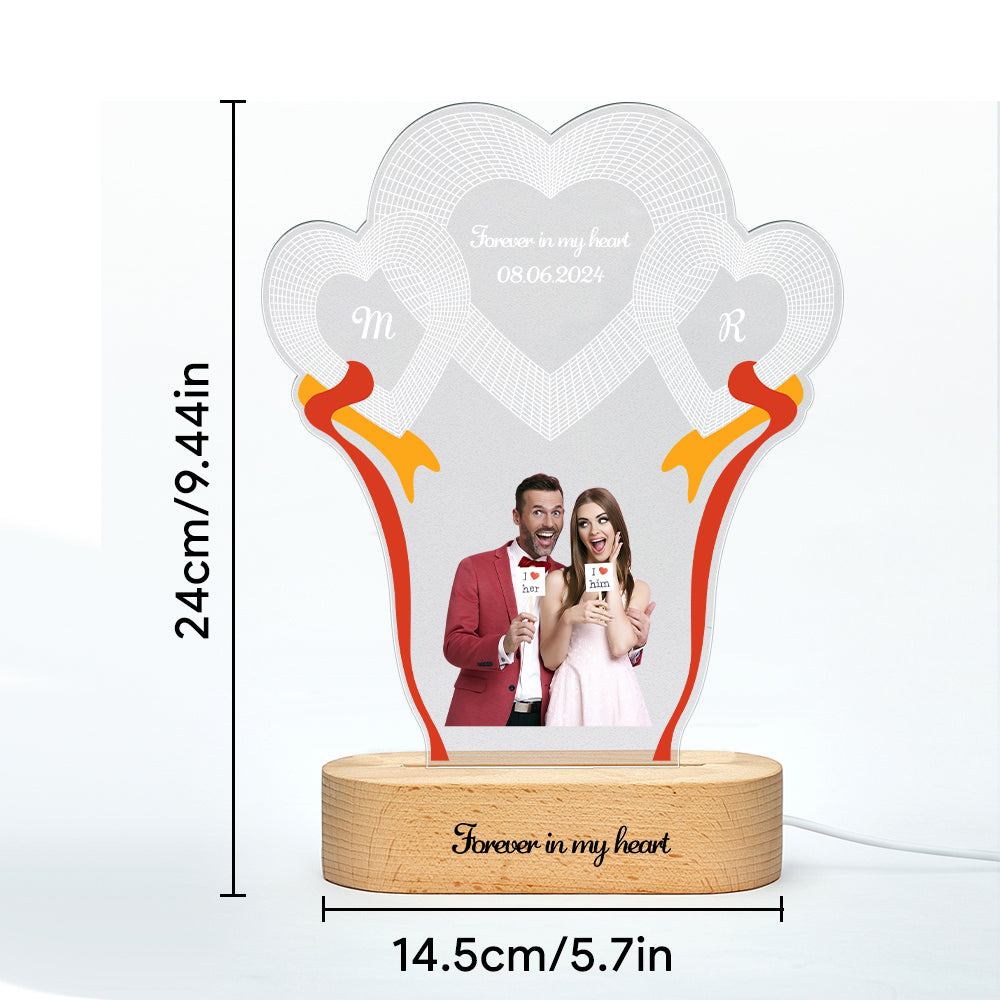 Custom photo engraved 3-heart night light desk decoration