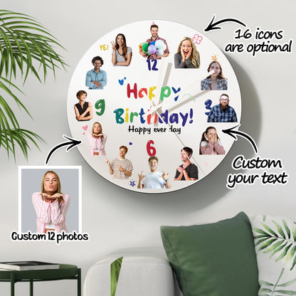 personalized happy birthday pvc wall clock custom photo engraving