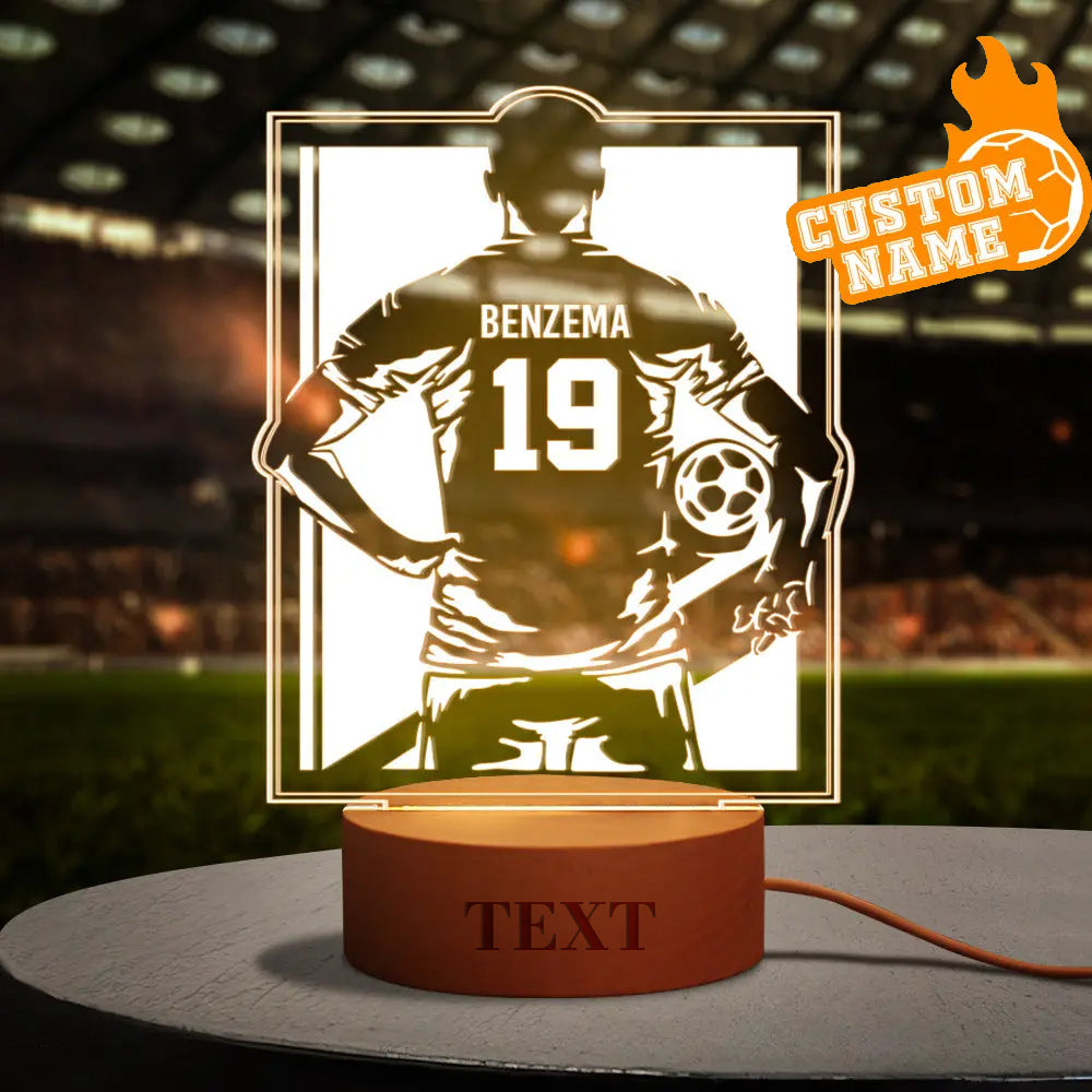 personalized soccer night light world cup fans round wooden base