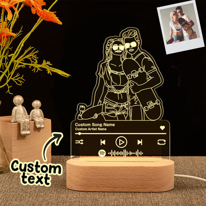 Custom portrait night light music line art photo lamp gift