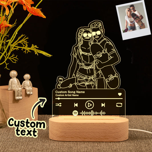 Custom portrait night light music line art photo lamp gift