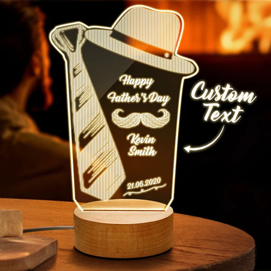 custom 3D name night light father's day tie lamp gift