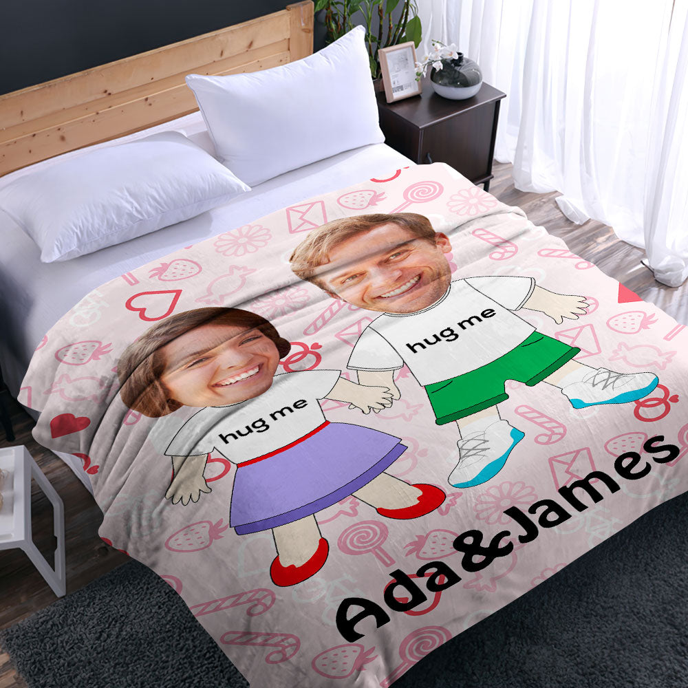 I LOVE U custom names face blanket personalized couple gift.