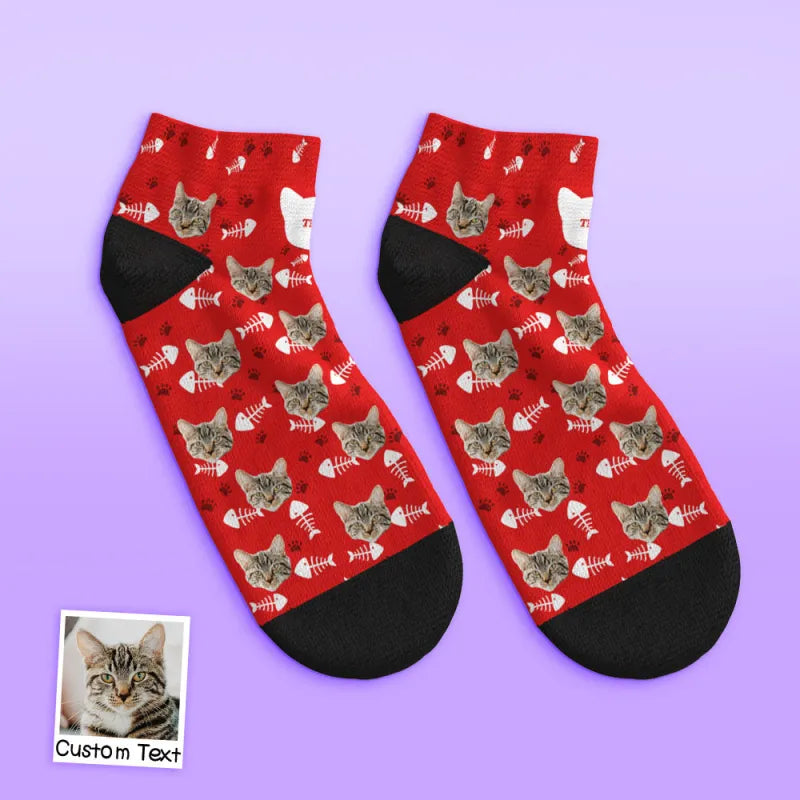 custom face low cut ankle socks cat gift for pet lover