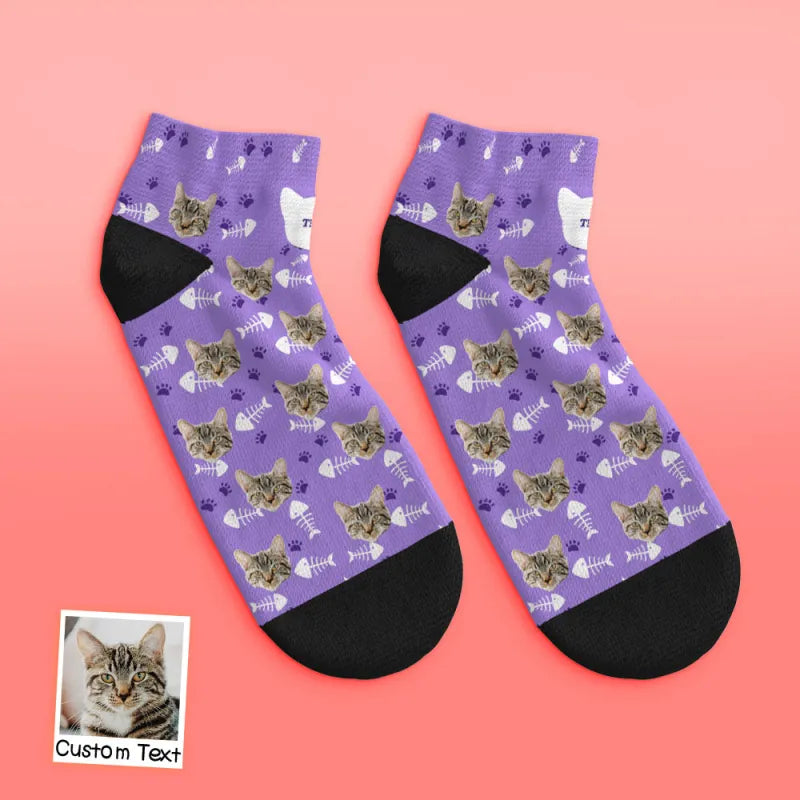 custom face low cut ankle socks cat gift for pet lover