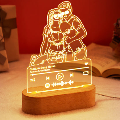 Custom portrait night light music line art photo lamp gift