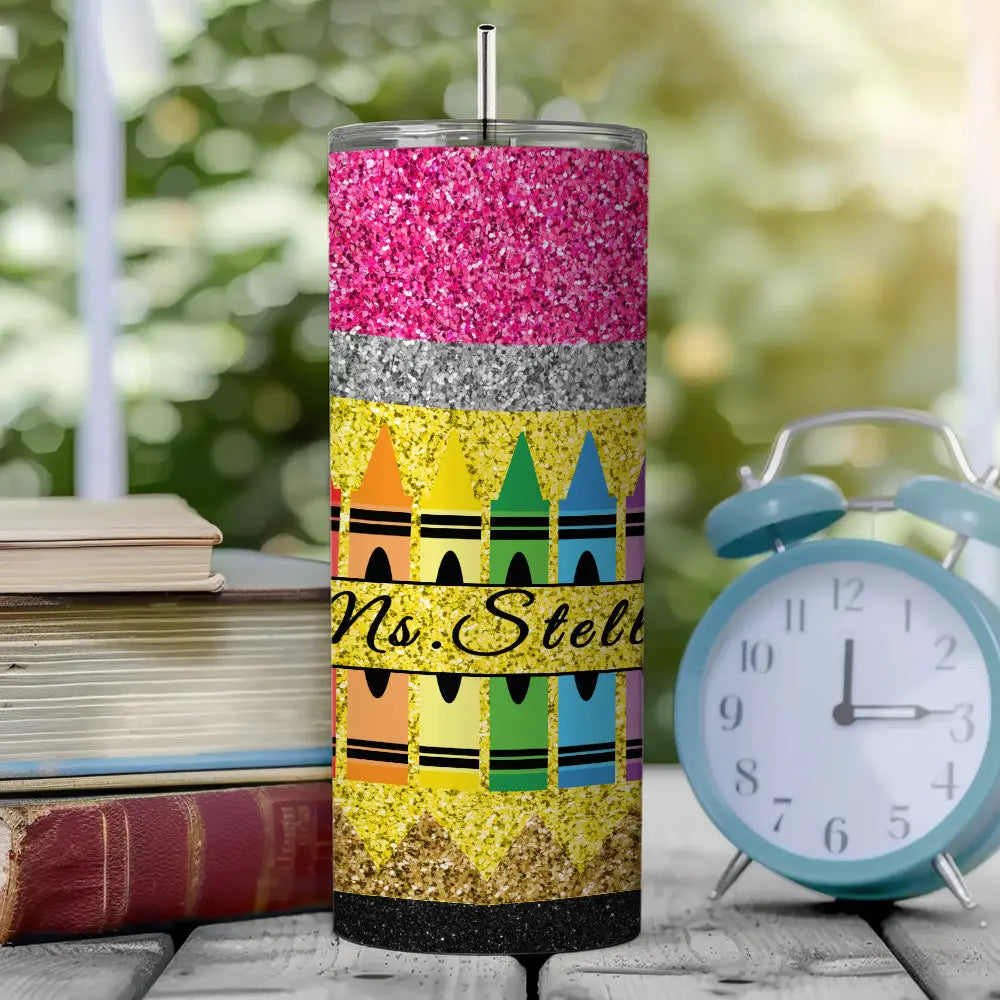 personalized glitter apple skinny tumbler teacher gift