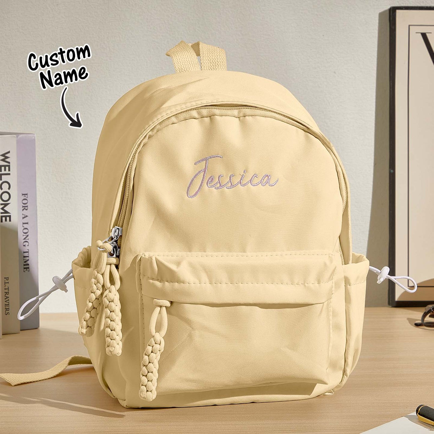 Personalized kids backpack with embroidered name, perfect back-to-school gift.