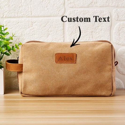 Custom engraved toiletry bag made from premium materials, perfect wedding gift.