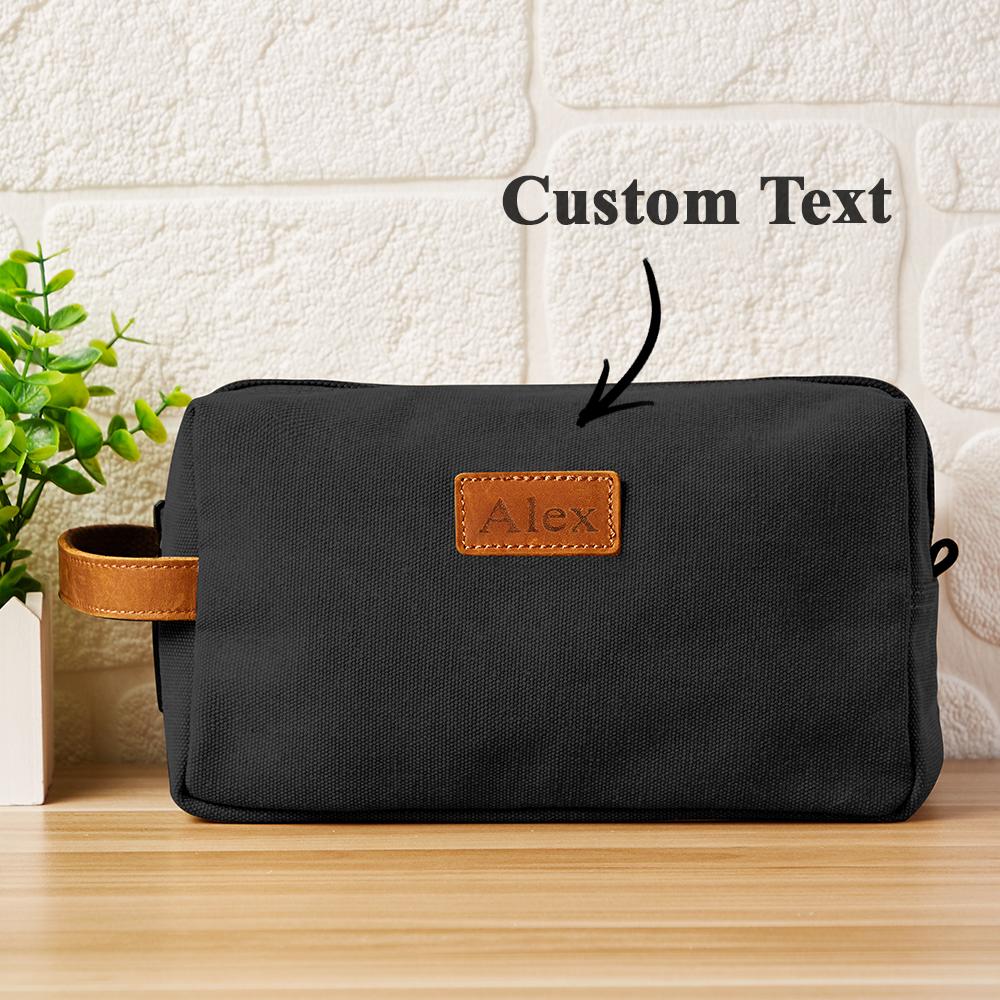 Custom engraved toiletry bag made from premium materials, perfect wedding gift.