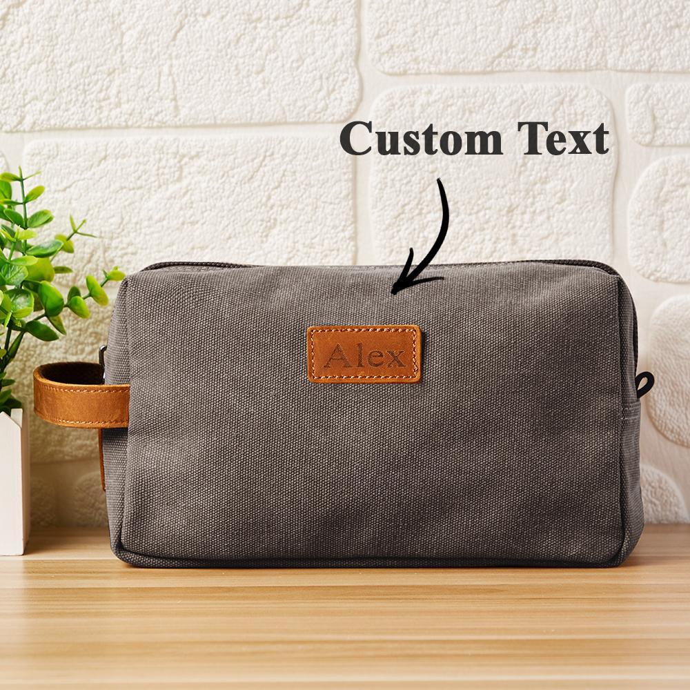 Custom engraved toiletry bag made from premium materials, perfect wedding gift.