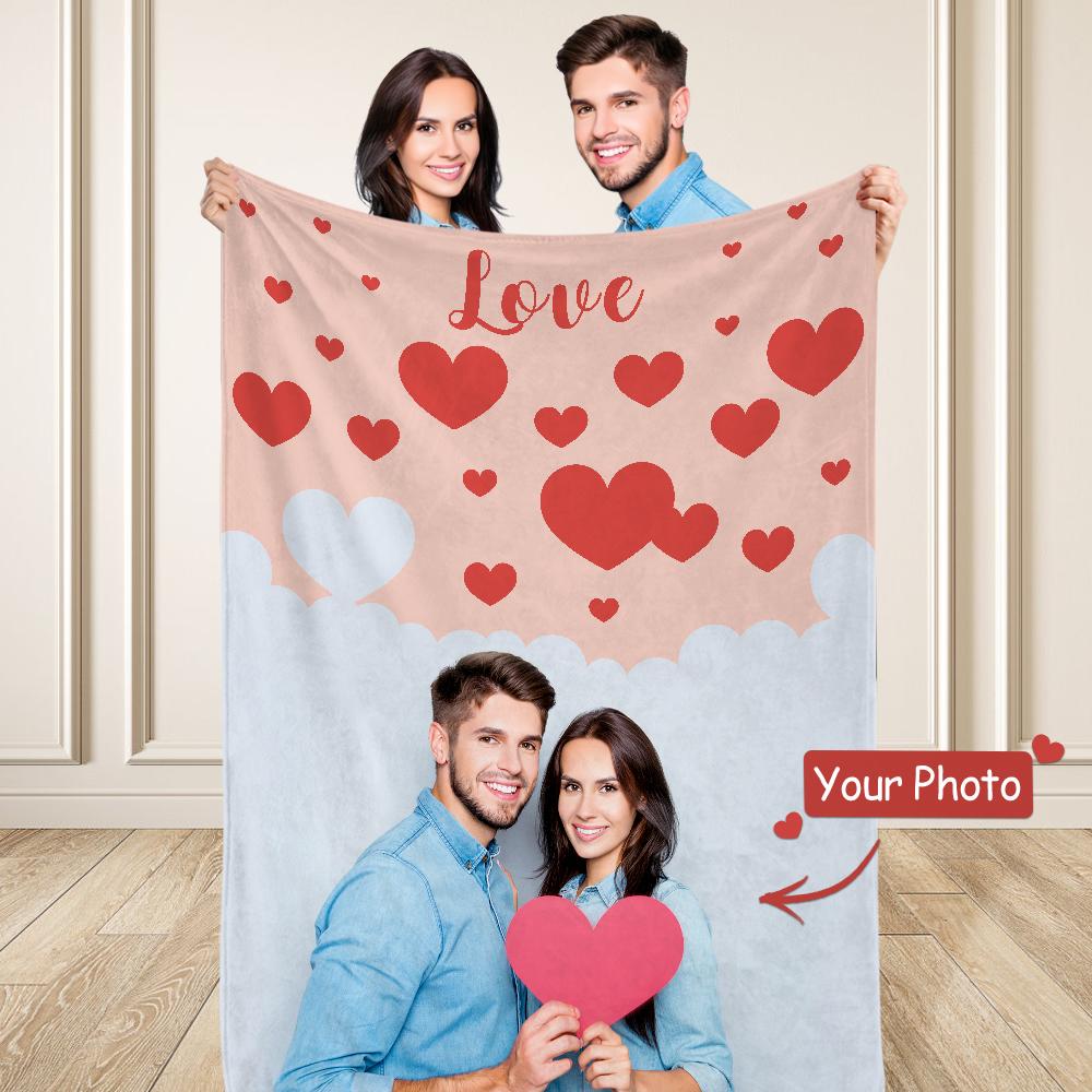 Personalized custom photo blanket for couples, romantic Valentine's Day gift, and memorial keepsake.