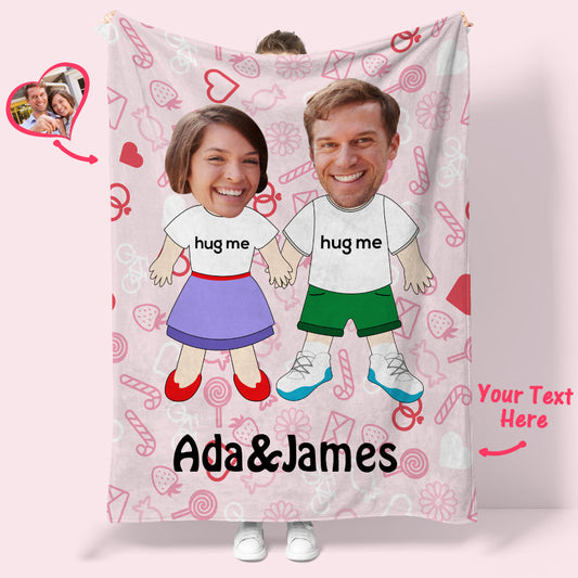 I LOVE U custom names face blanket personalized couple gift.