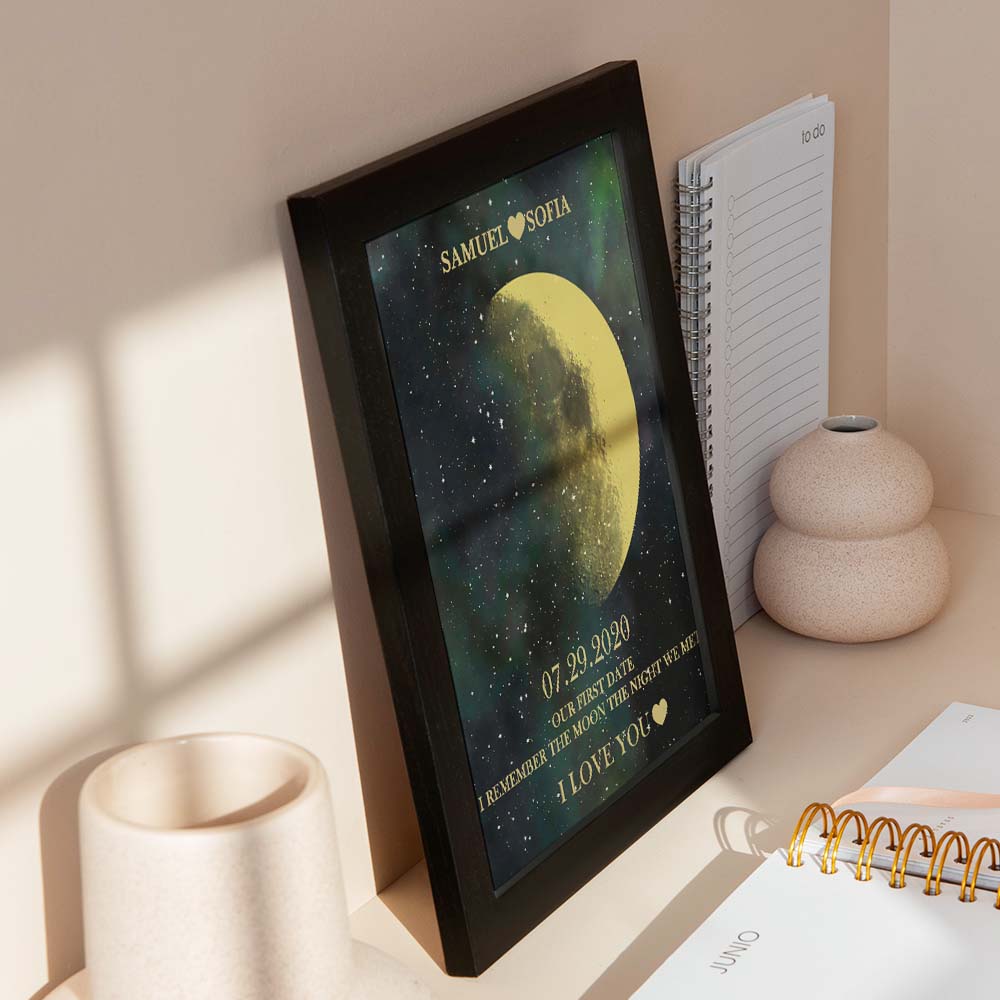 custom moon phase gold print frame