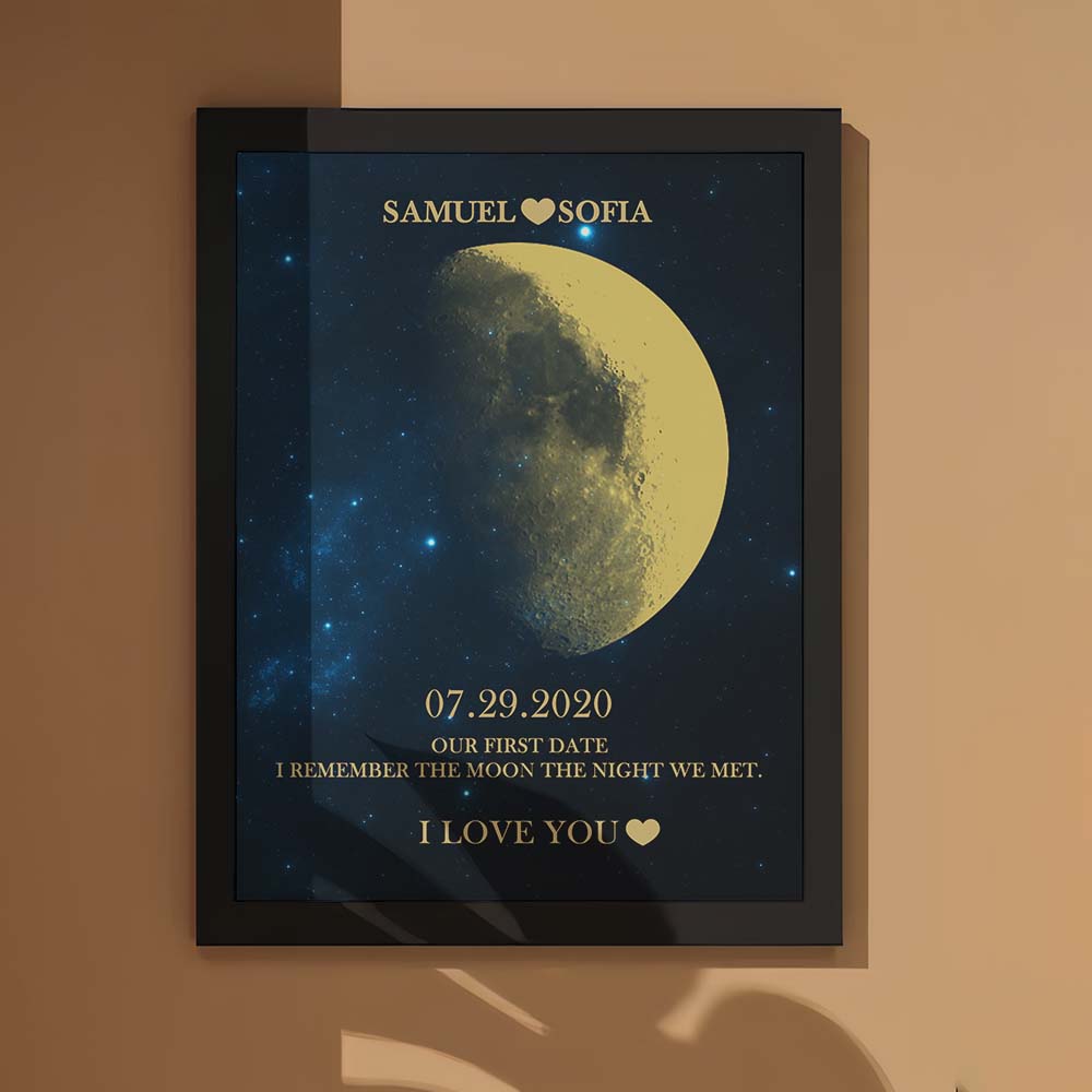 custom moon phase gold print frame