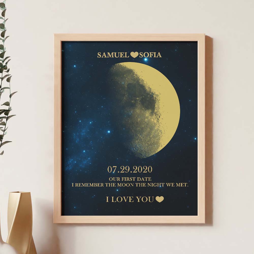 custom moon phase gold print frame