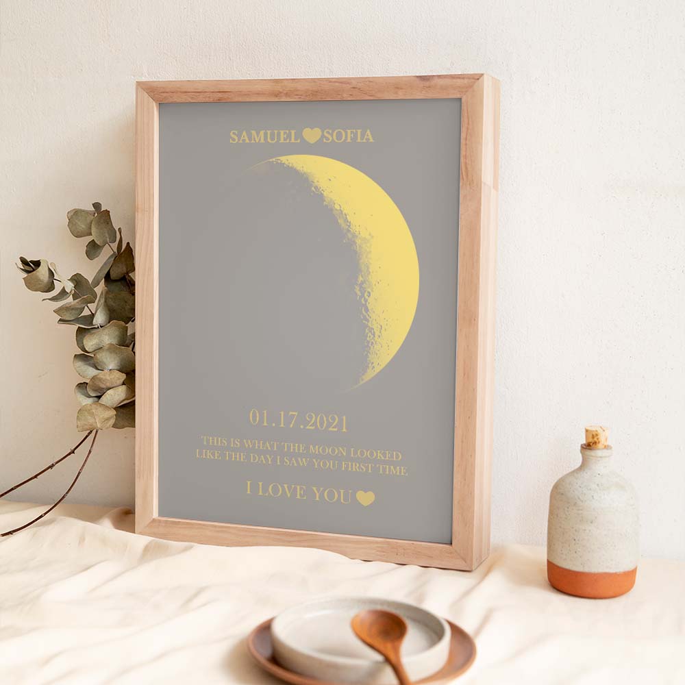 custom moon phase gold print frame