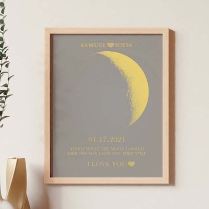 custom moon phase gold print frame