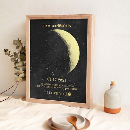 custom moon phase gold print frame