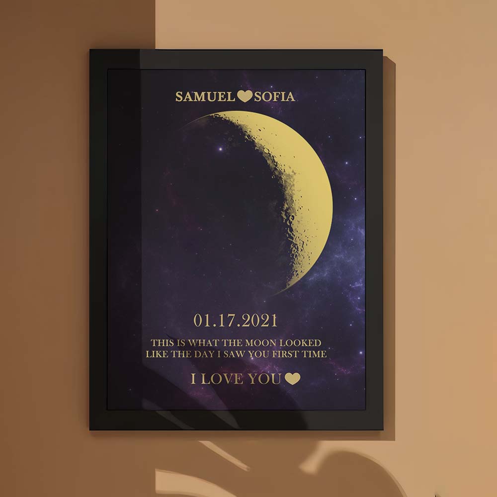 custom moon phase gold print frame