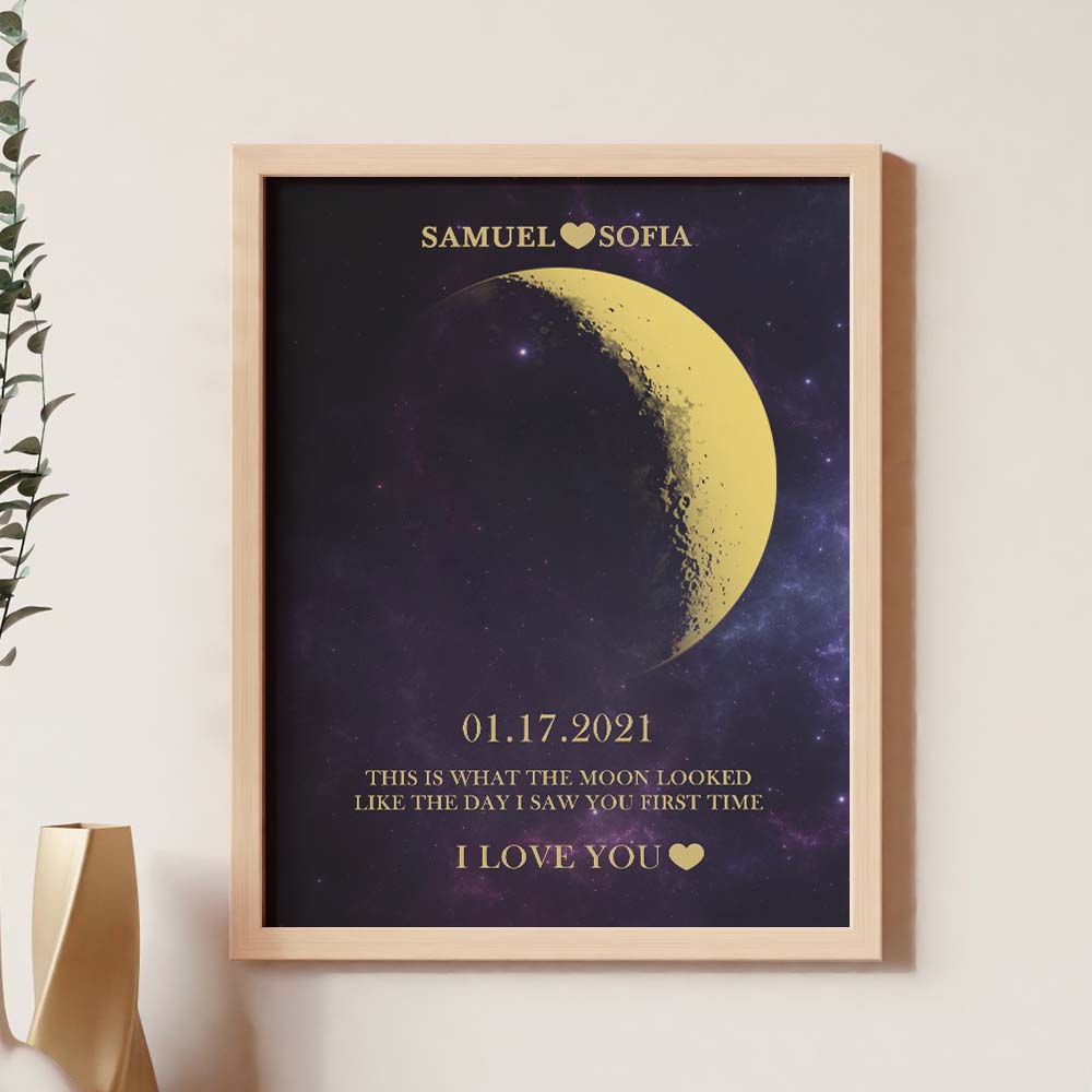 custom moon phase gold print frame