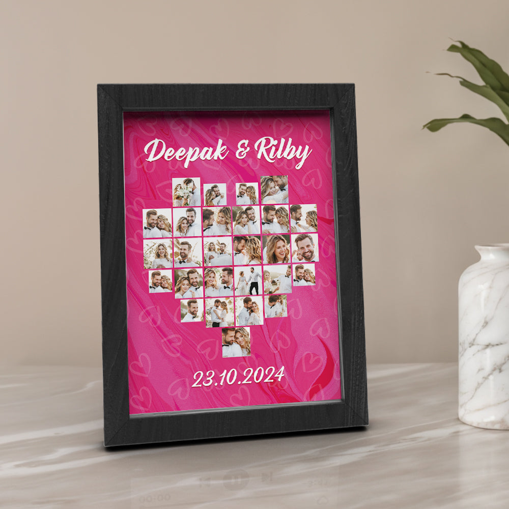 Heart collage custom photo frame gift for couples wedding