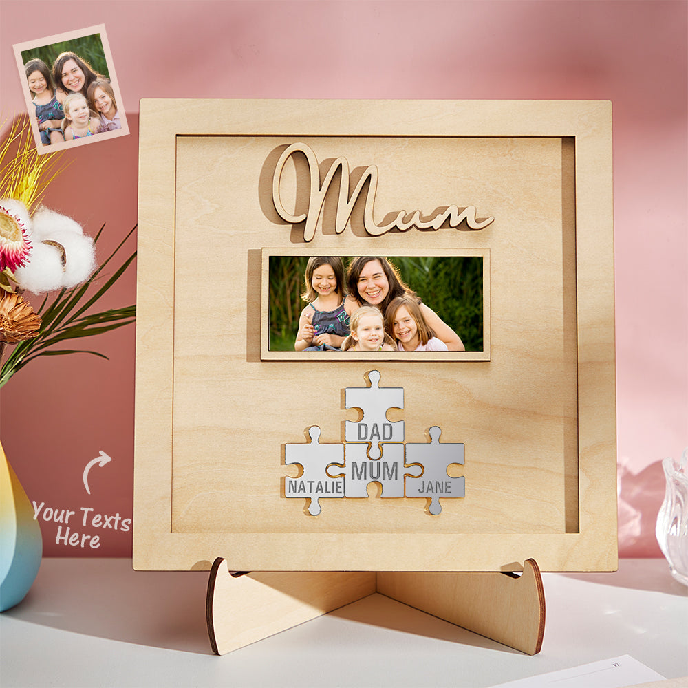 custom photo engraved ornament mother's day puzzle wooden