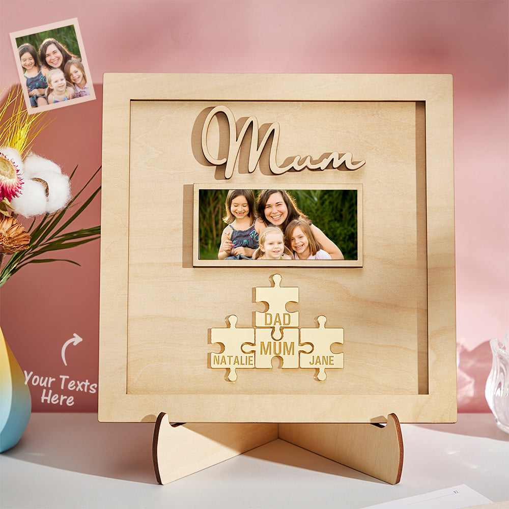 custom photo engraved ornament mother's day puzzle wooden