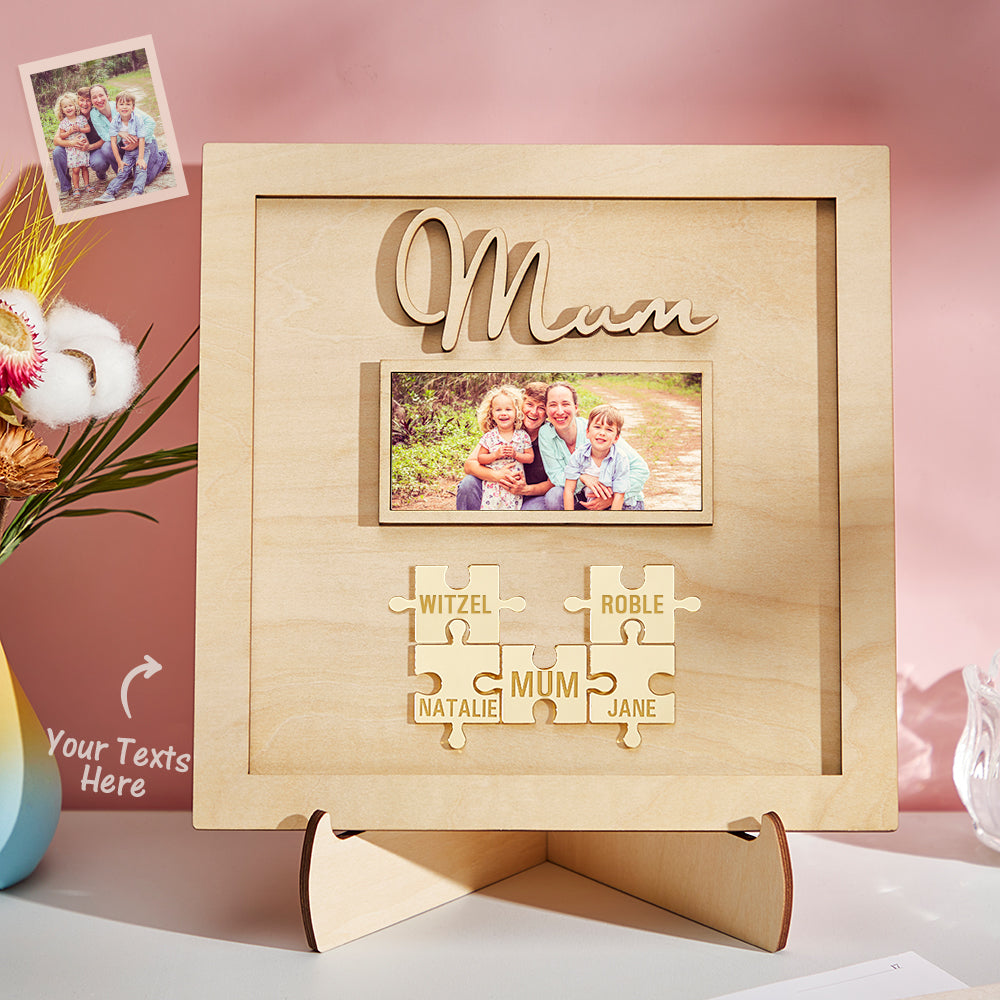 custom photo engraved ornament mother's day puzzle wooden