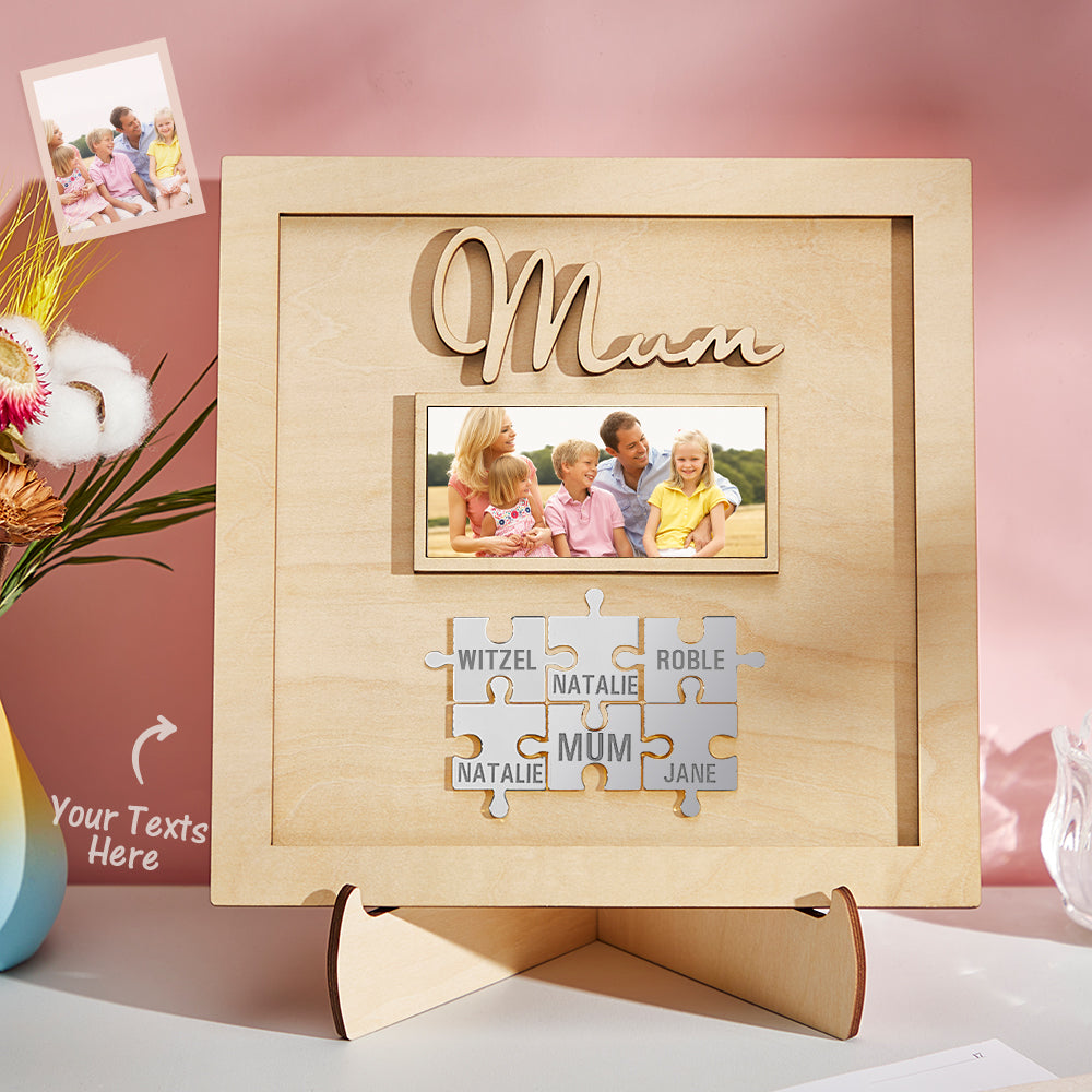 custom photo engraved ornament mother's day puzzle wooden