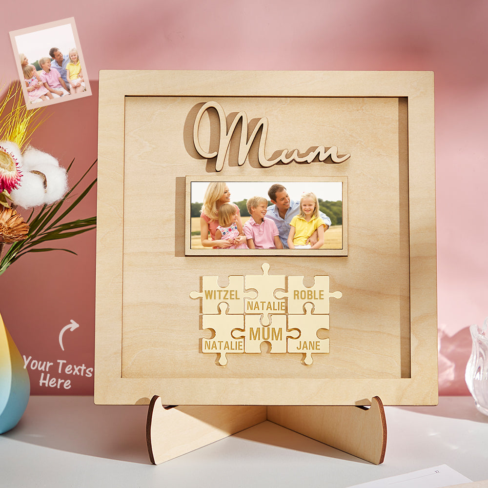 custom photo engraved ornament mother's day puzzle wooden