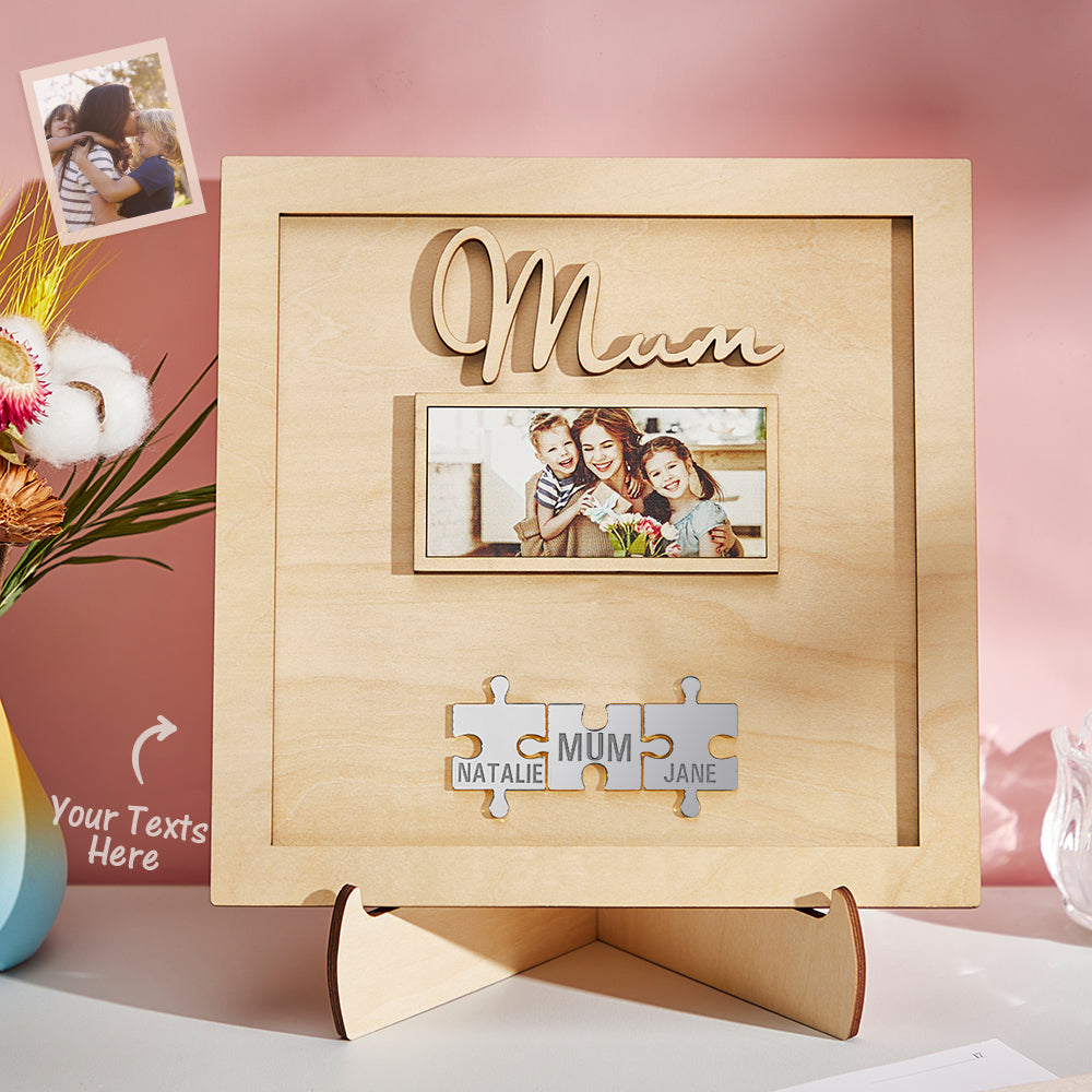 custom photo engraved ornament mother's day puzzle wooden