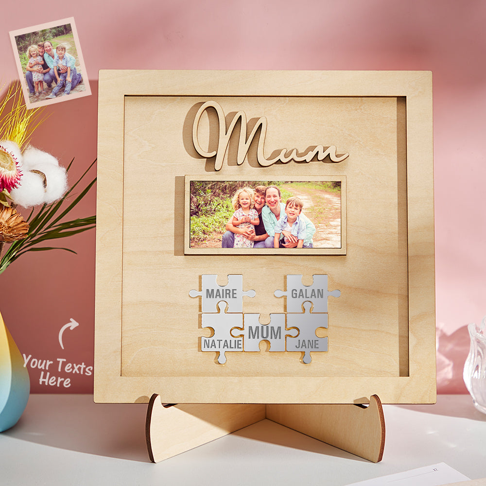 custom photo engraved ornament mother's day puzzle wooden