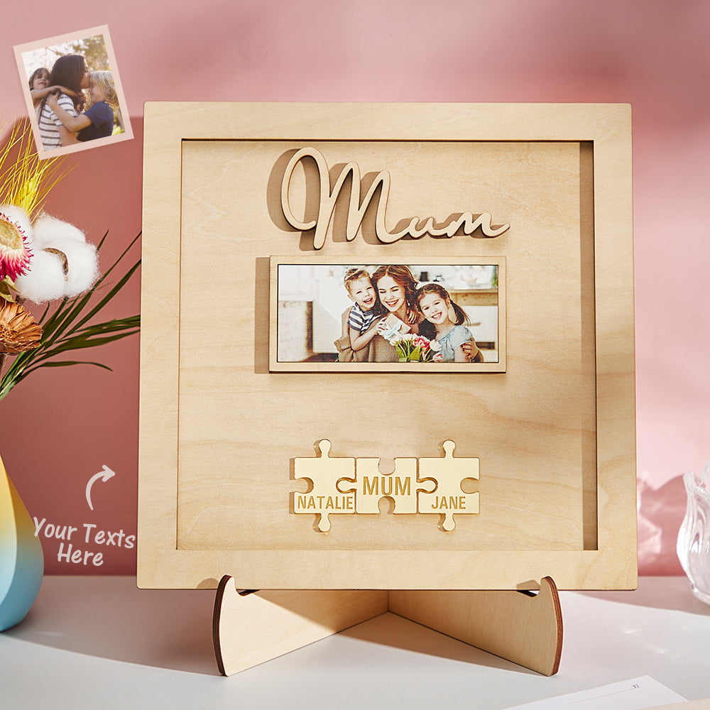 custom photo engraved ornament mother's day puzzle wooden