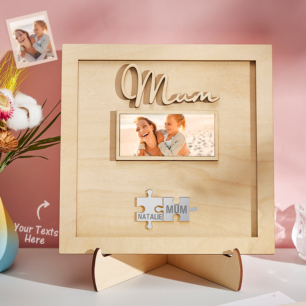 custom photo engraved ornament mother's day puzzle wooden