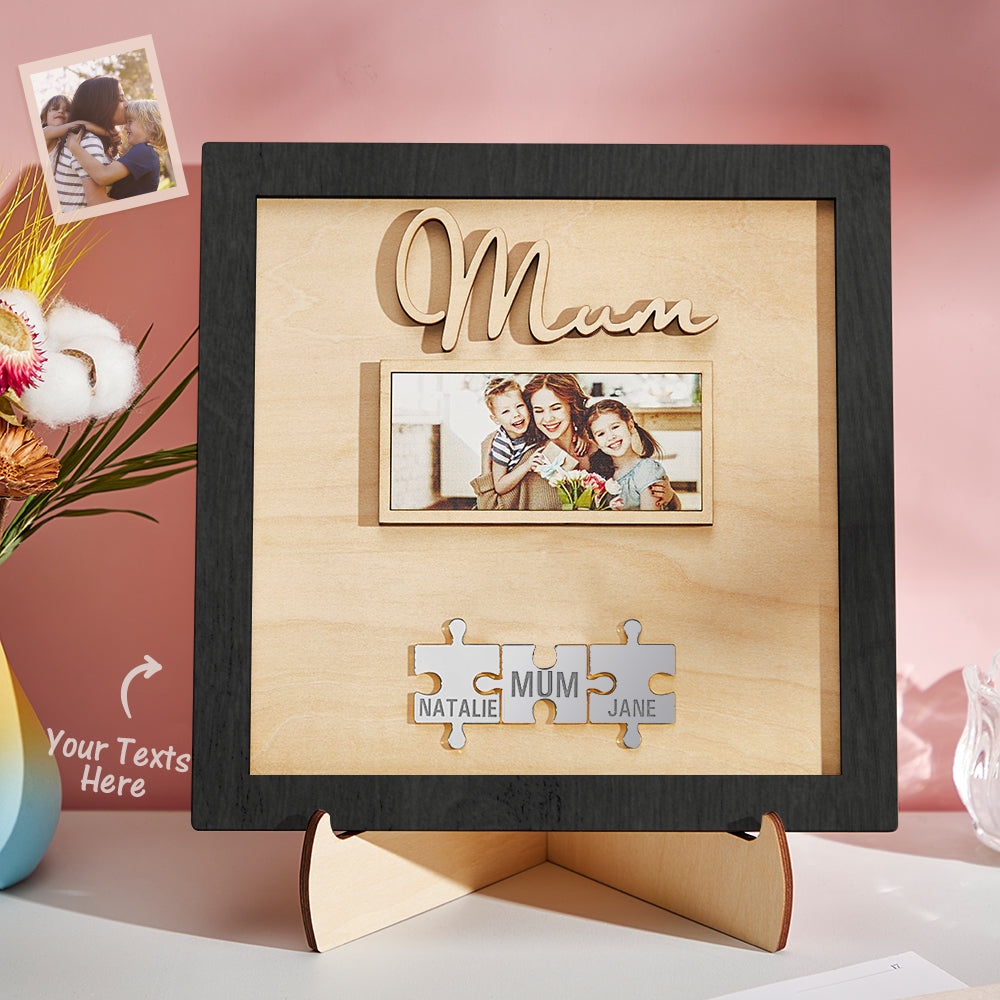 custom photo engraved ornament mother's day puzzle wooden