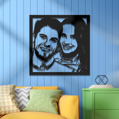 custom portrait metal wall art couple photo LED light