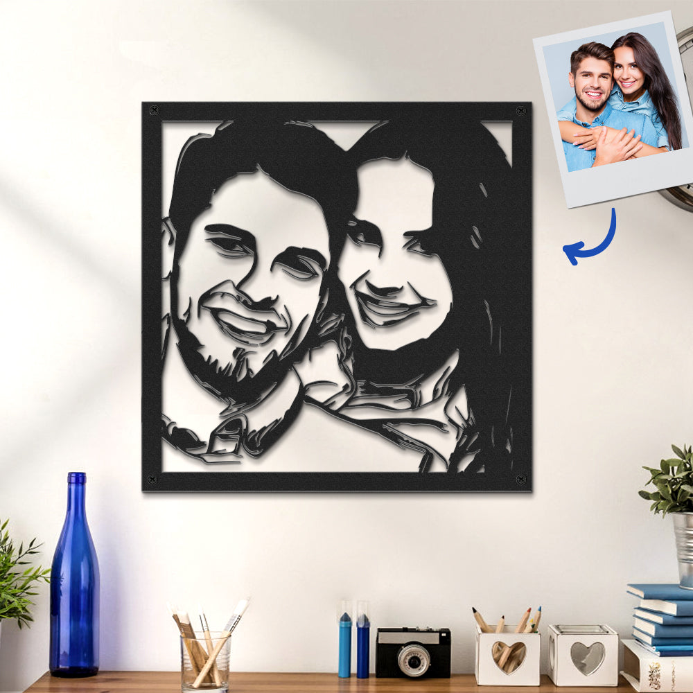 custom portrait metal wall art couple photo LED light