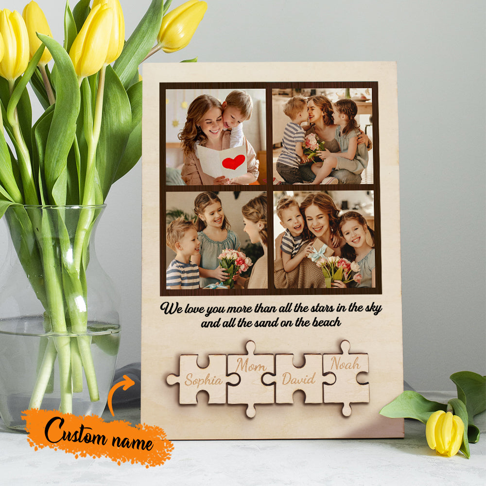 personalized wooden photo puzzle sign family member gift for mom