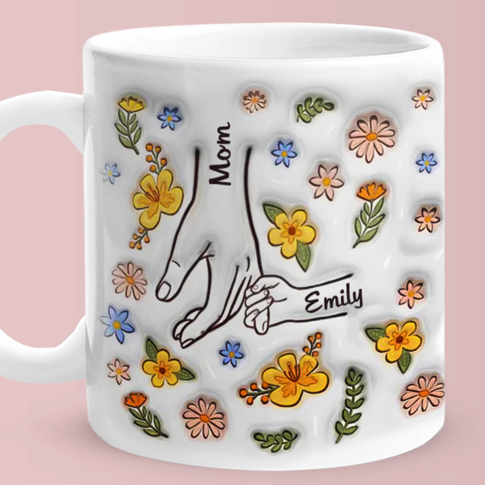 personalized hand-in-hand floral mug mother's day gift