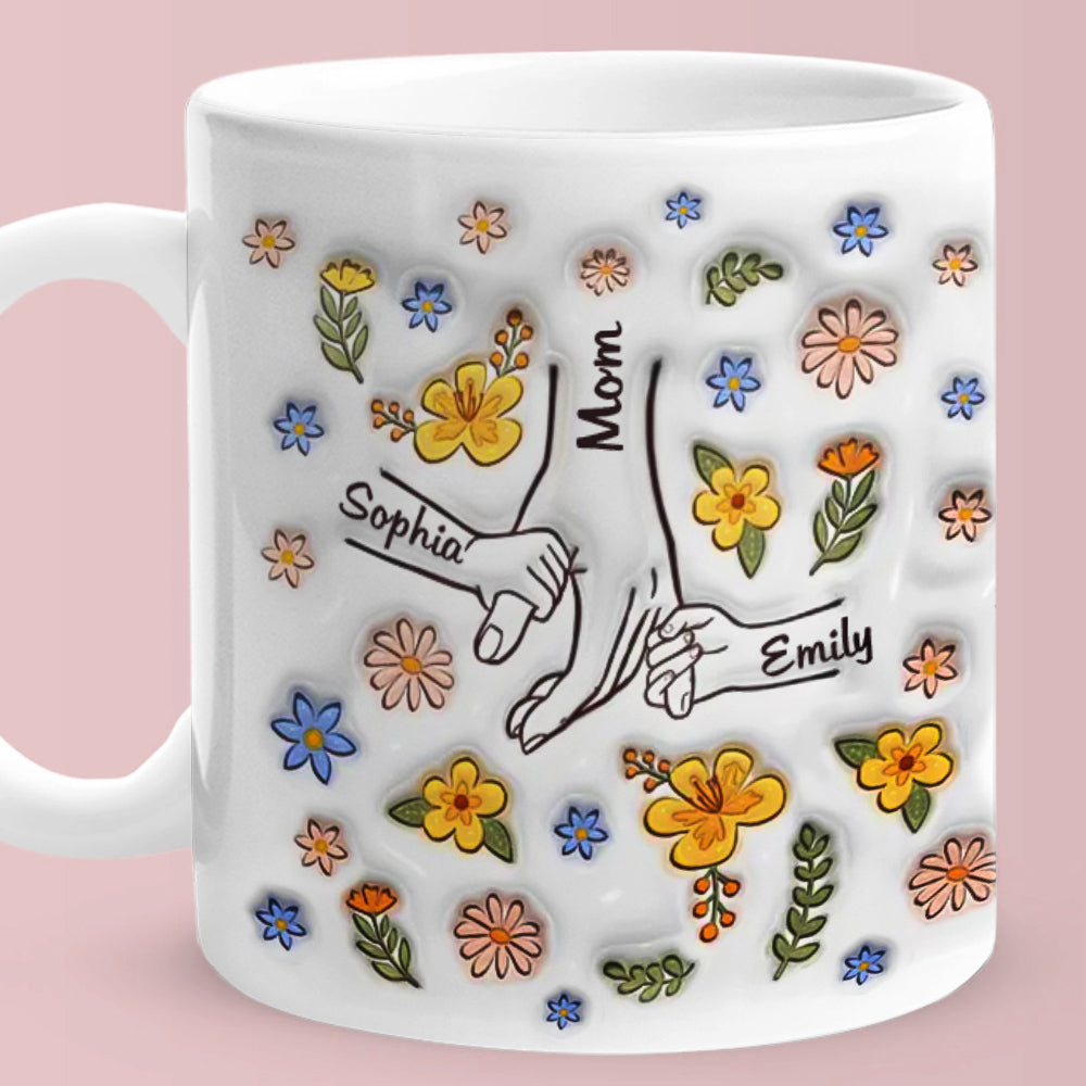 personalized hand-in-hand floral mug mother's day gift