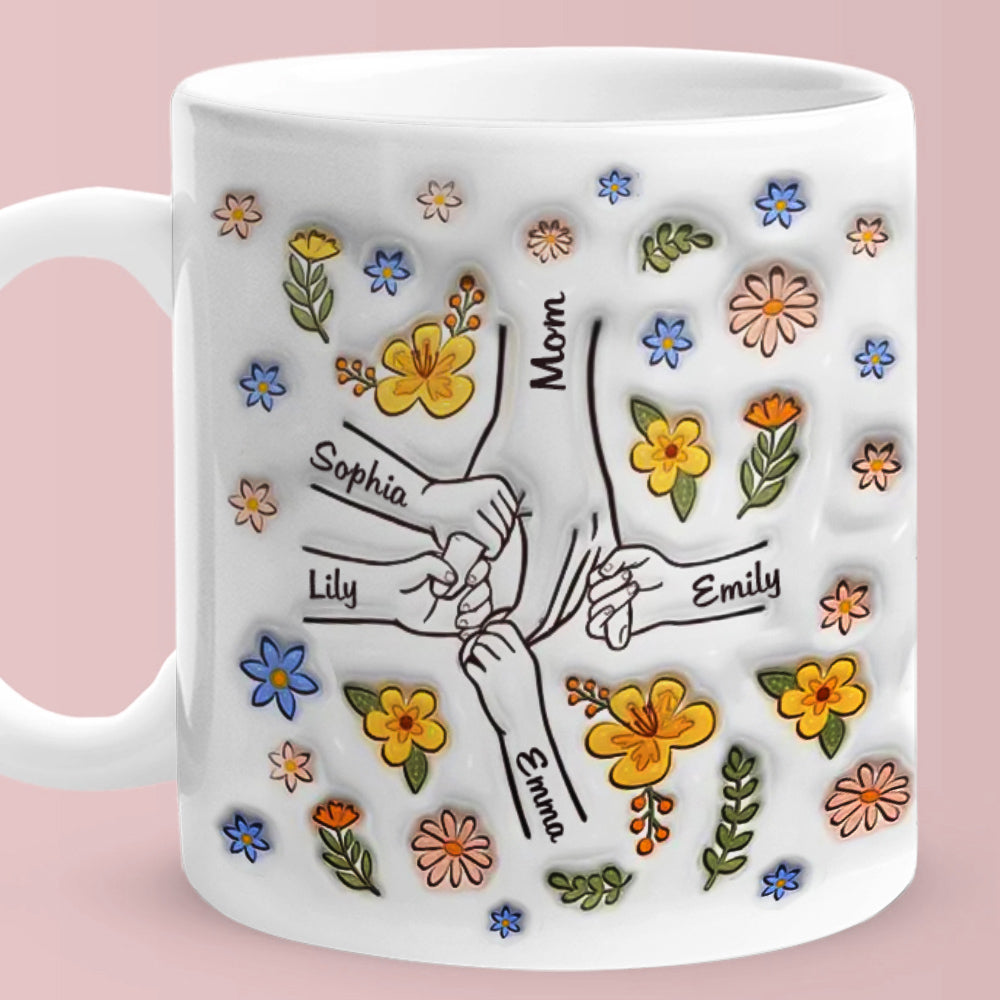 personalized hand-in-hand floral mug mother's day gift