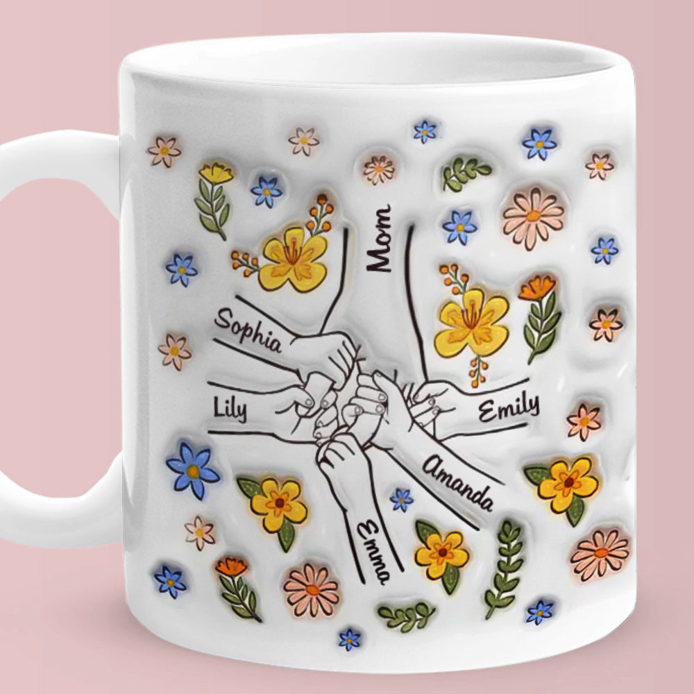 personalized hand-in-hand floral mug mother's day gift