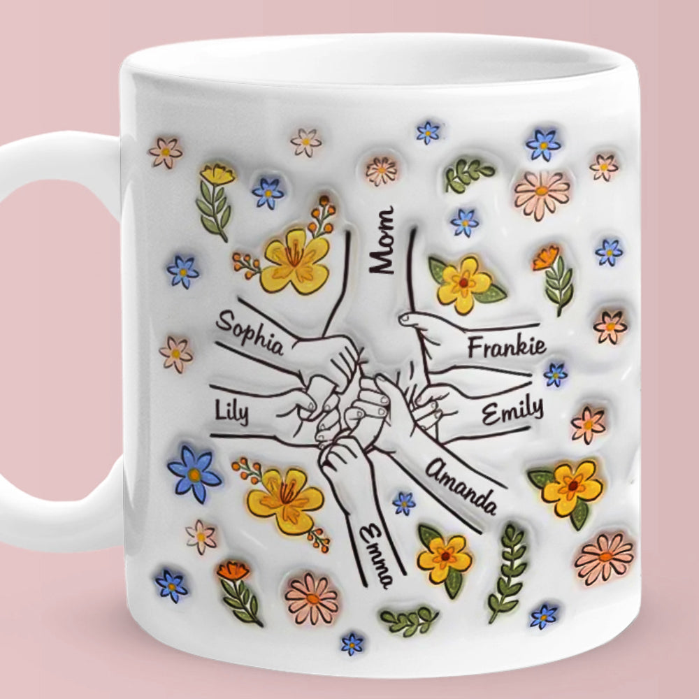 personalized hand-in-hand floral mug mother's day gift