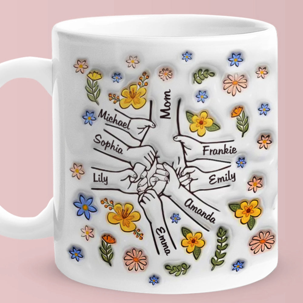 personalized hand-in-hand floral mug mother's day gift