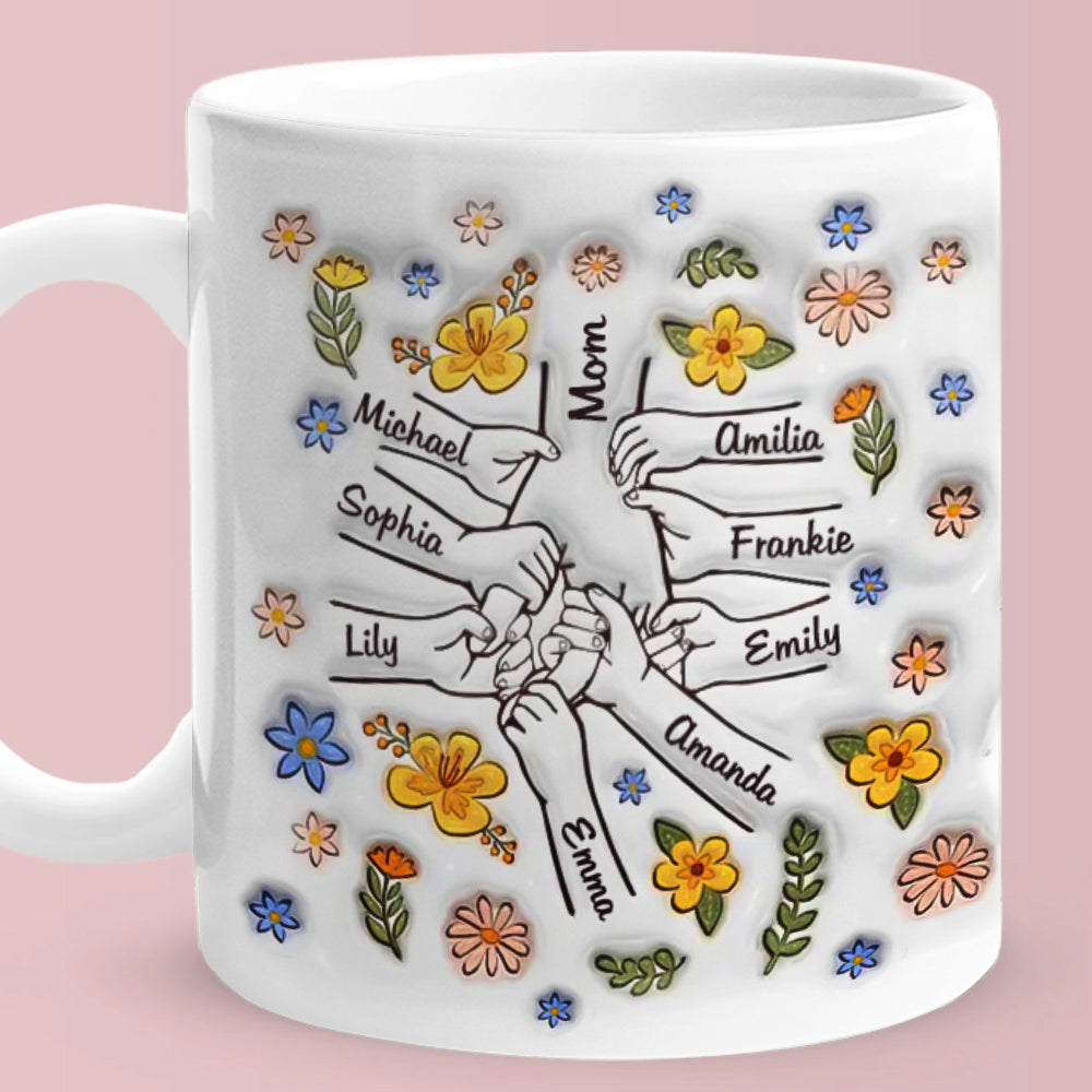 personalized hand-in-hand floral mug mother's day gift