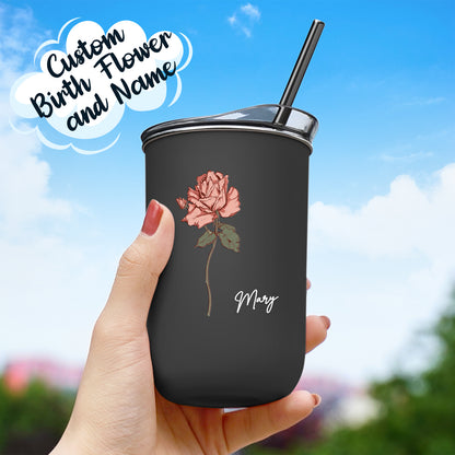 custom name birth flower straw coffee cup personalized gift